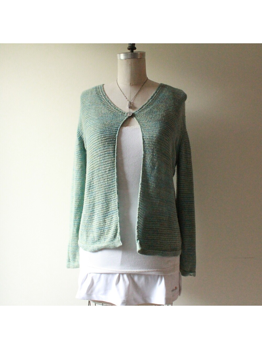 Sigrid Olsen Green Open Knit One Button Cardigan Sweater Size M